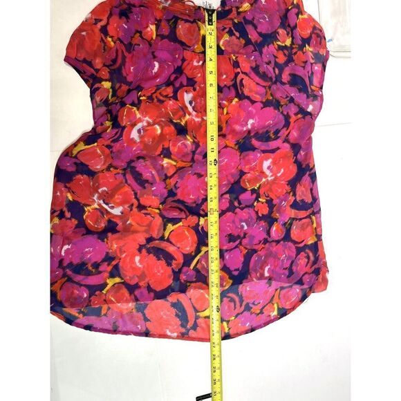 Liz Claiborne Large Top Colorful Semi-Sheer V Neck Flowy Tunic Blouse - Picture 8 of 10